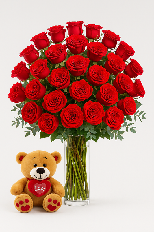 24 Roses & Teddy Combo